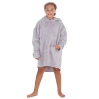 18C867: Kids Plush Oversized Heavy Knit Hoodie- Grey (One Size - 7-13 Years)